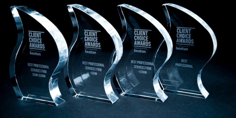 Client Choice Awards trophies